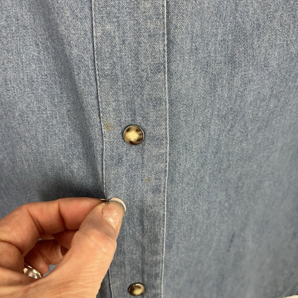 VTG Western Denim Shirt Women's 10 Suede Yoke Embroidered Snap Cowboy Ranchwear - Picture 9 of 14